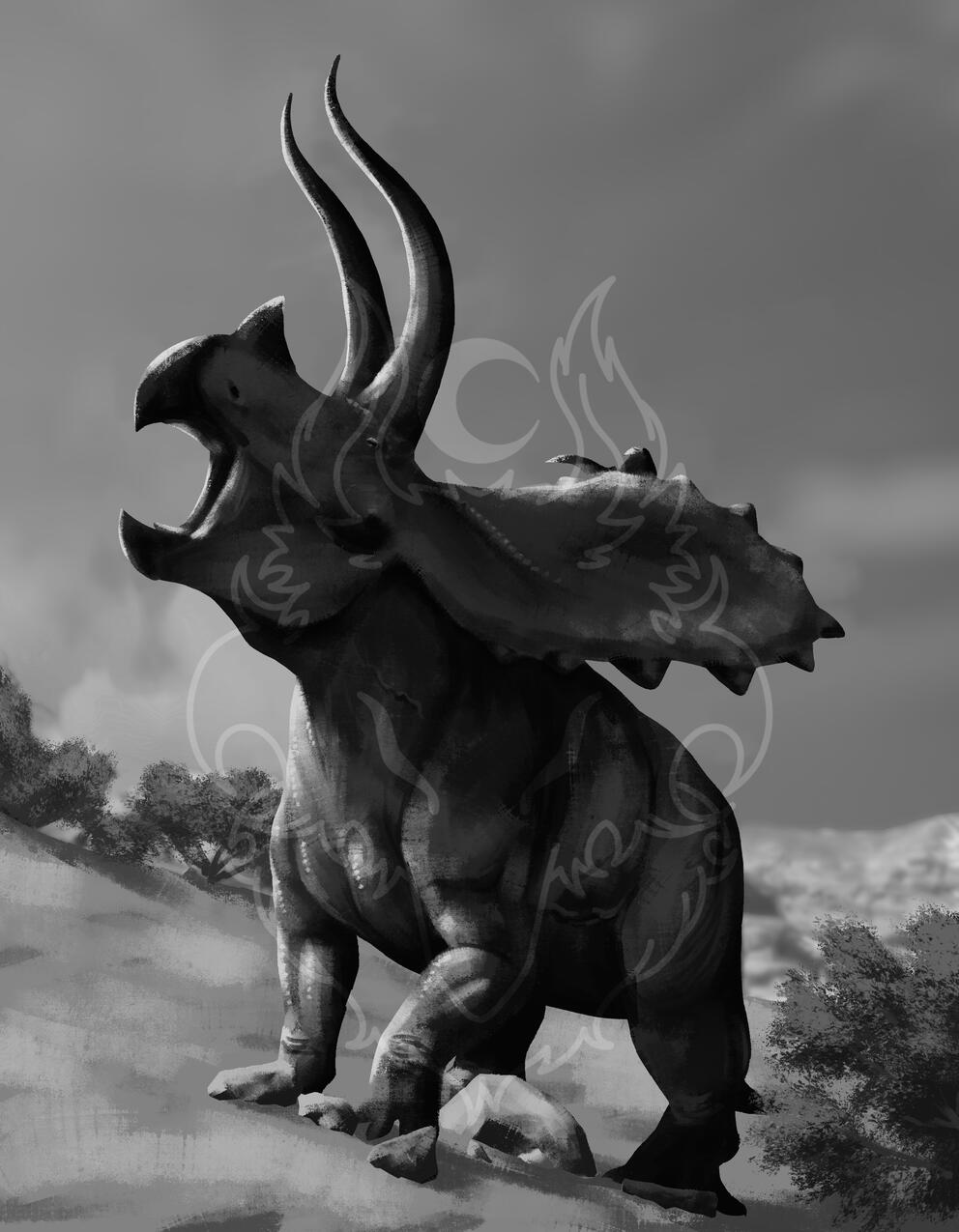 dinosaur study, full render (b&amp;w)