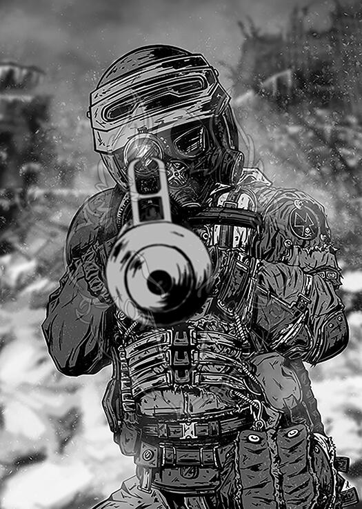 Metro Exodus fan art, B&amp;W + background
